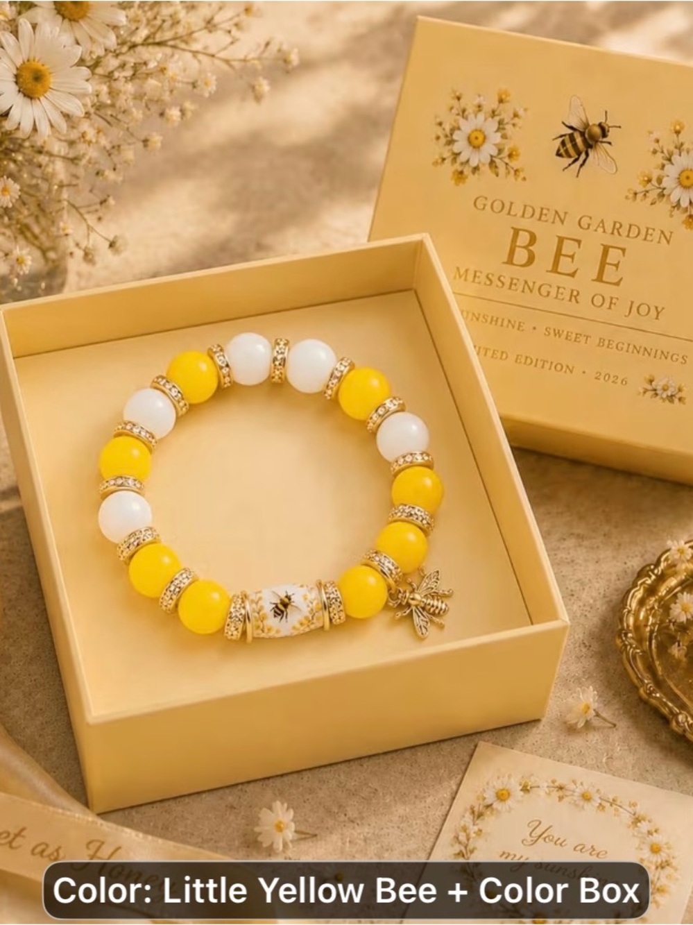 Spring Garden hummingbird Golden Garden Little Yellow Bee Beaded Bracelet